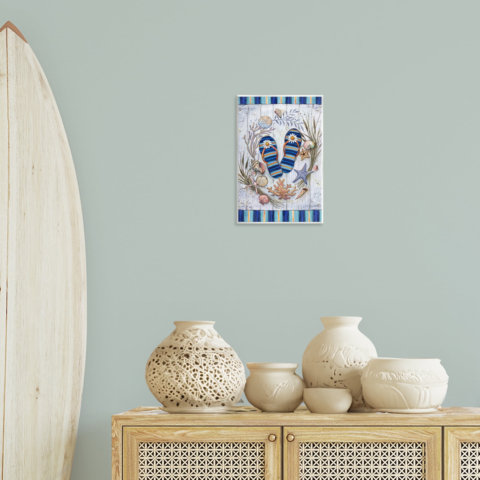 Stupell Industries Coastal Wreath & Flip Flops Nautical & Beach Painting Unframed Art Print Wall Art, 10 x 15
