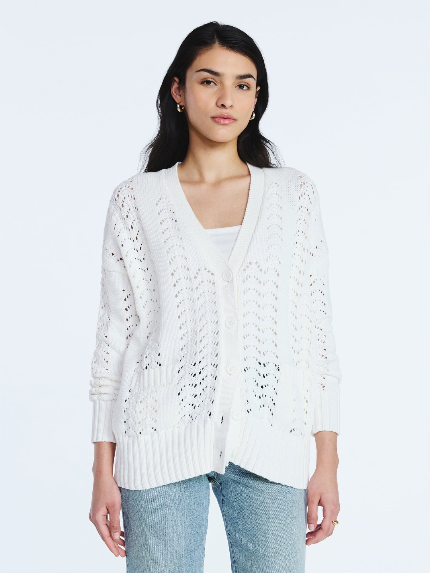 Scoop Women’s V Neck Sweater Cardigan, Midweight, Sizes XS-4X