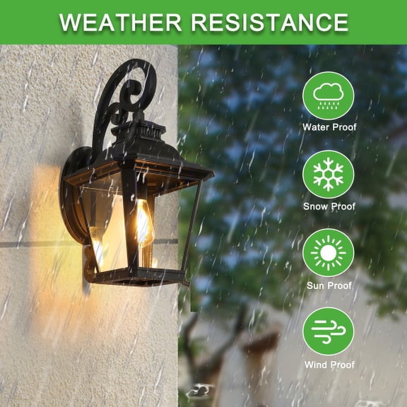 ACE-LIGHTS,Farmhouse Large Outdoor Wall Sconce Lights with Clear Glass(1 Pack & Bulb Not Included) For Doorway,Garden,Garage,Porche,Yards,Barn,Roadway(Black)