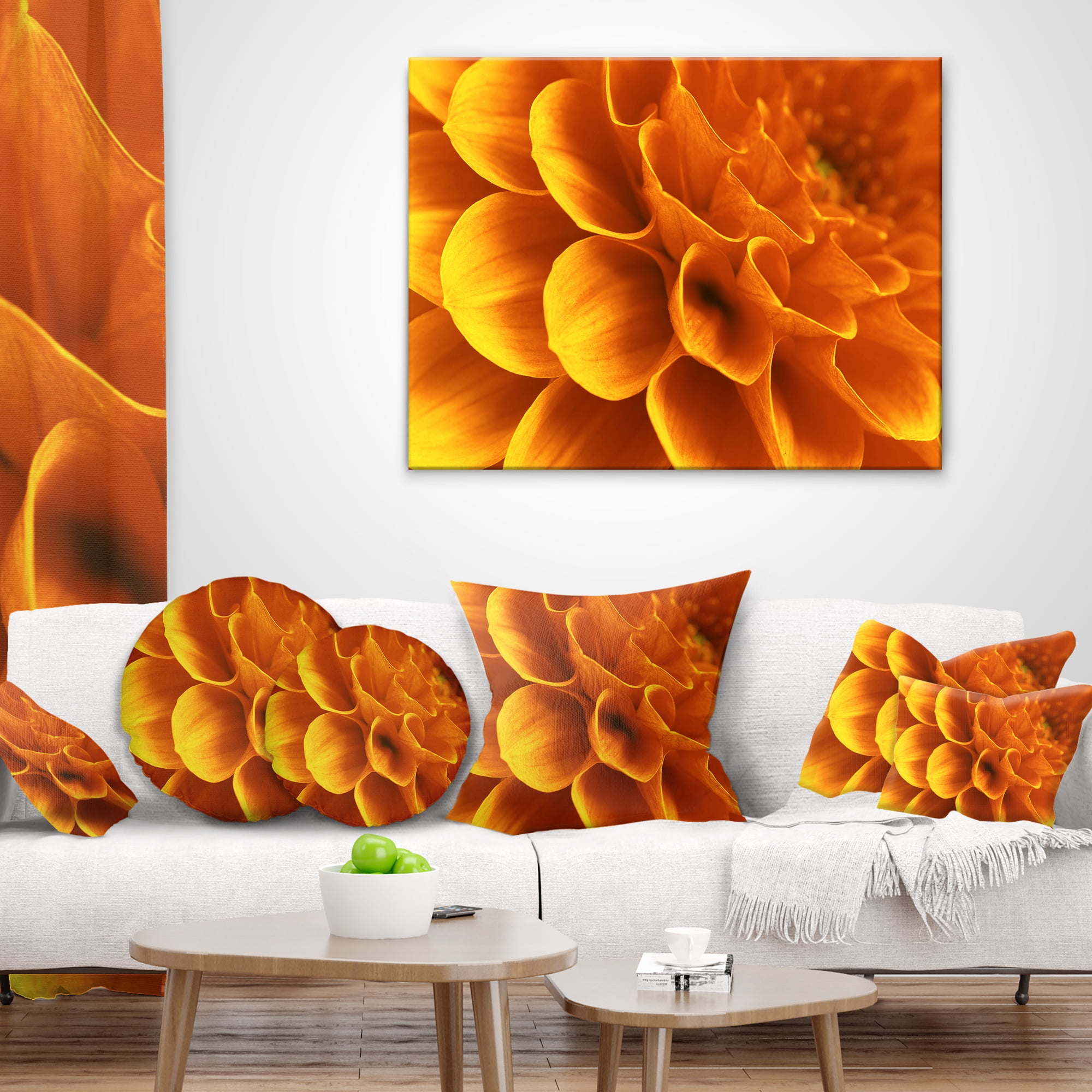 Designart Yellow Abstract Floral Design - Floral Throw Pillow - 16x16