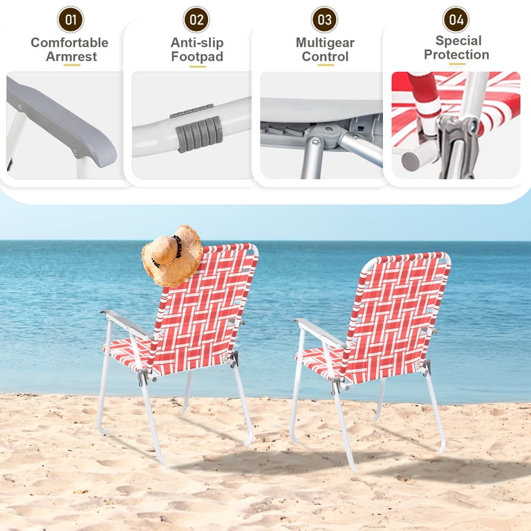 Zimtown Foldable Lawn Chair Set, Portable Patio Camping, Red
