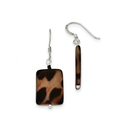 Silver And Mother Of Pearl Cufflinks - 925 Sterling Silver Rectangle Form Multicolored Mother of Pearl and Black Glass Dangle Earrings