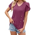 thumbnail image 5 of Hanerdun Women Shirt Tops Female Short Sleeve Casual Blouses Tees Red 2XL, 5 of 5