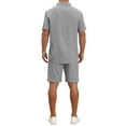 thumbnail image 3 of INSPIRE CHIC Men's 2 Pieces Sets Beach Short Sleeve Shirt & Shorts Striped Textured Outfits XL Gray, 3 of 5