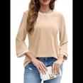 thumbnail image 3 of Blusas de 3/4 para Mujer, Elegantes, Informales, con Cuello Redondo, Holgadas y A , para Albaricoque M, 3 of 8