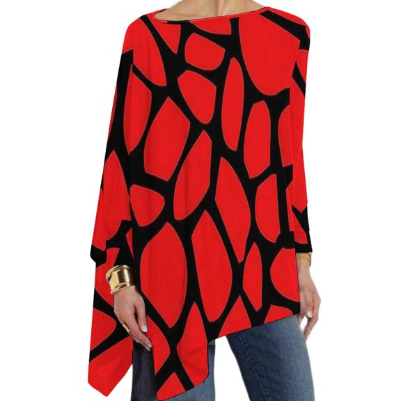 Blue Giraffe Skin Print T-Shirt Casual Loose Long Sleeve T-Shirts Printed Aesthetic Tee Shirt Women Autumn Tees Big Si