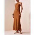 thumbnail image 4 of Women Elegant Redwood Satin Twist Front Halter Neck Long Maxi Dress For, 4 of 7