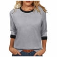 thumbnail image 2 of TAGOLD Womens Round-Neck Blouses & Shirts Color Raglan 3/4 Sleeve Loose Casual Fashion Daily Top, 2 of 5