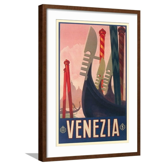 Art.com Travel Poster for Venice Art Print, Brown Frame Wall Art, 21" x 29"