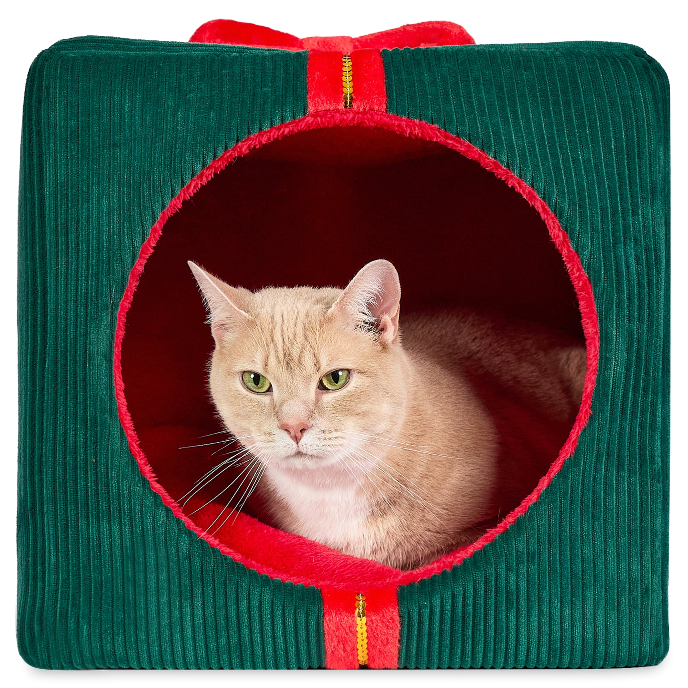 Vibrant Life Christmas Gift Small Holiday Pet Bed, Red and Green, 16" x 15" x 16"