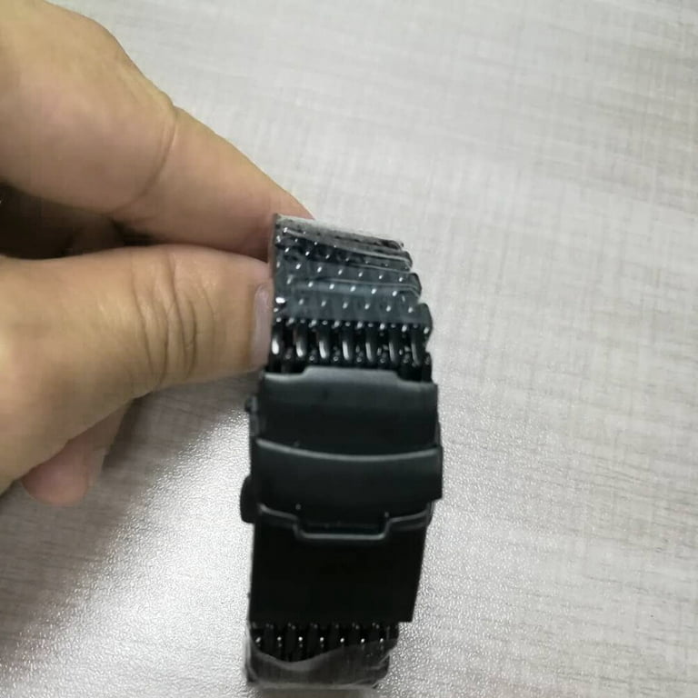 22mm Shark Mesh Stainless Steel Watch Band Strap Folding Clasp Watchband  (Long Pattern Black) 