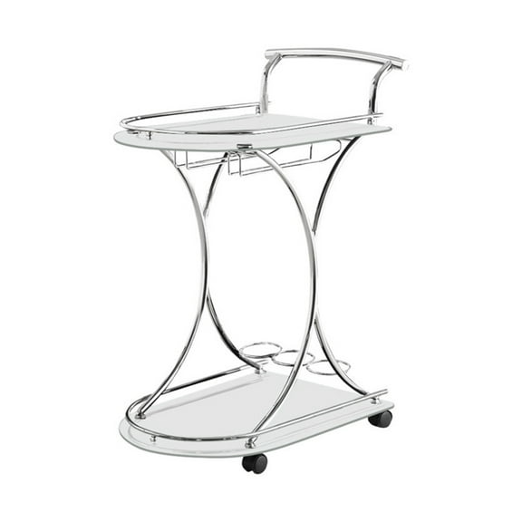 Captivating Serving Cart With 2 Frosted Glass Shelves, Silver