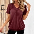thumbnail image 5 of HVOBTTY Women's Summer Soft Fashion Solid Color V Neck Short Sleeve Loose Breathable Versatile Daily Pullover Comfy Sport Tee Shirt Wine, XL, 5 of 5