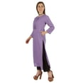 thumbnail image 3 of Moomaya Solid Long Kurti For Women Cotton Tunic 3/4 Sleeve Ethnic Formal Kurta w/ Pockets, 3 of 7