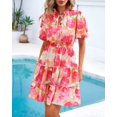 thumbnail image 2 of BTFBM Women Summer Floral Short Dresses V Neck Short Sleeve Tiered Ruffle Boho Swing Dress A-Line Mini Dresses, 2 of 8