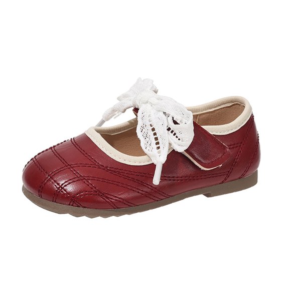 Toddler Girls Dress Shoes Mary Jane Flats School Uniform Oxfords Wedding Party Bow Flower Shoes Comfort Loafers Wine 33