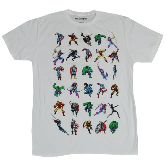 The Avengers (Marvel Comics) Mens T-Shirt - 30 Little Action Shots of the Team (X-Small)