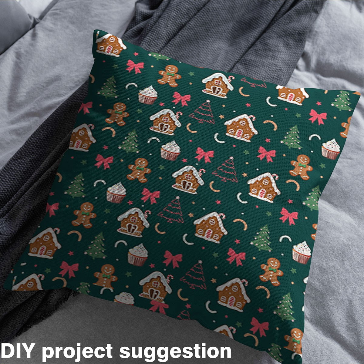 Homewish Cartoon Gingerbread House Fabric by the Yard 2 Yard,Merry Christmas Room Decor Fabric by the Yard,Cute Bowtie Bowknot Fabric for Sewing For Girls Kids,Breathable Home Decor