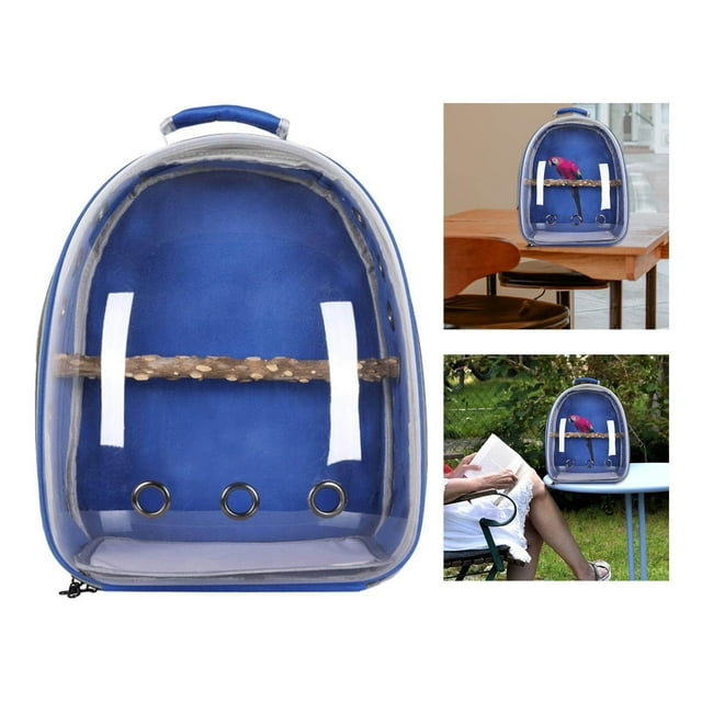 ziyahi Bird Carrier Cage Shoulder Bag Pet Parrot Travel Clear Backpack Dark blue