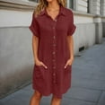 thumbnail image 2 of Xmyrz Vacation Dresses For Women 2025 Button Down Shirt Dress Short Sleeve Comfy Versatile Tunic Midi Dress Casual Dresses, 2 of 5