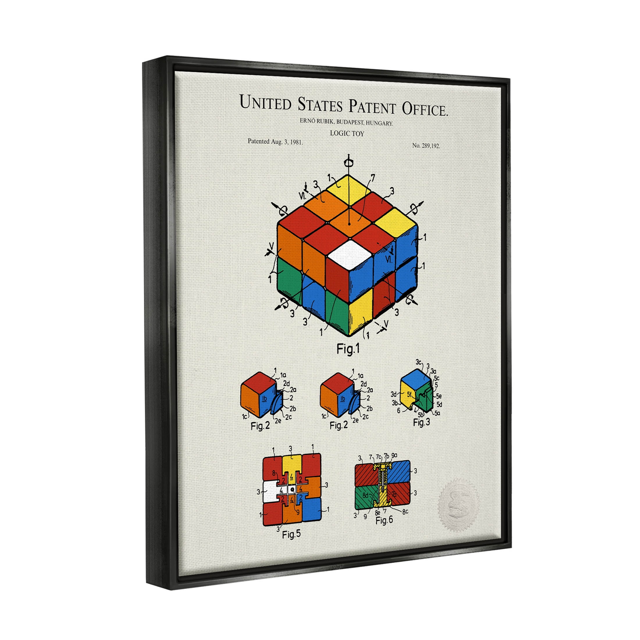 Stupell Industries Vintage Logic Toy Diagram Graphic Art Jet Black Floating Framed Canvas Print Wall Art, Design by Karl Hronek