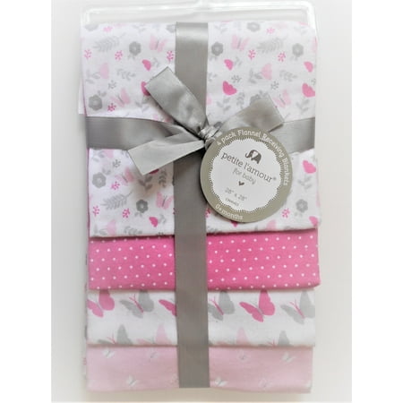 PETITE L'AMOUR 4 PACK FLANNEL RECEIVING BLANKETS BABY - GIRLS - BUTTERFLIES PINK