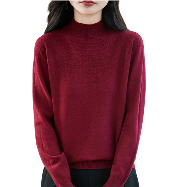 WRKEKC Chemises à Manches Longues pour Femmes Couleur Unie Couche de Base en Tricot Ample Col Rond Tunique Décontractée Tissu Doux pour Automne Hiver Confort Quotidien