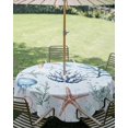 thumbnail image 3 of Outdoor Tablecloth with Umbrella Hole Zipper Blue Coastal Round Tablecloth 60" Waterproof Outside Table Cloth Ocean Nautical Coral Starfish Patio Table Cover Tablecloths for Picnic Party, 3 of 8