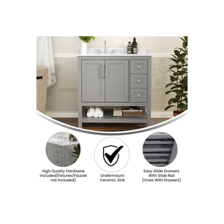 Flash Furniture Vega - Vanity cabinet - 3 drawers - 2 shelves - 2 doors - fiberboard - gray