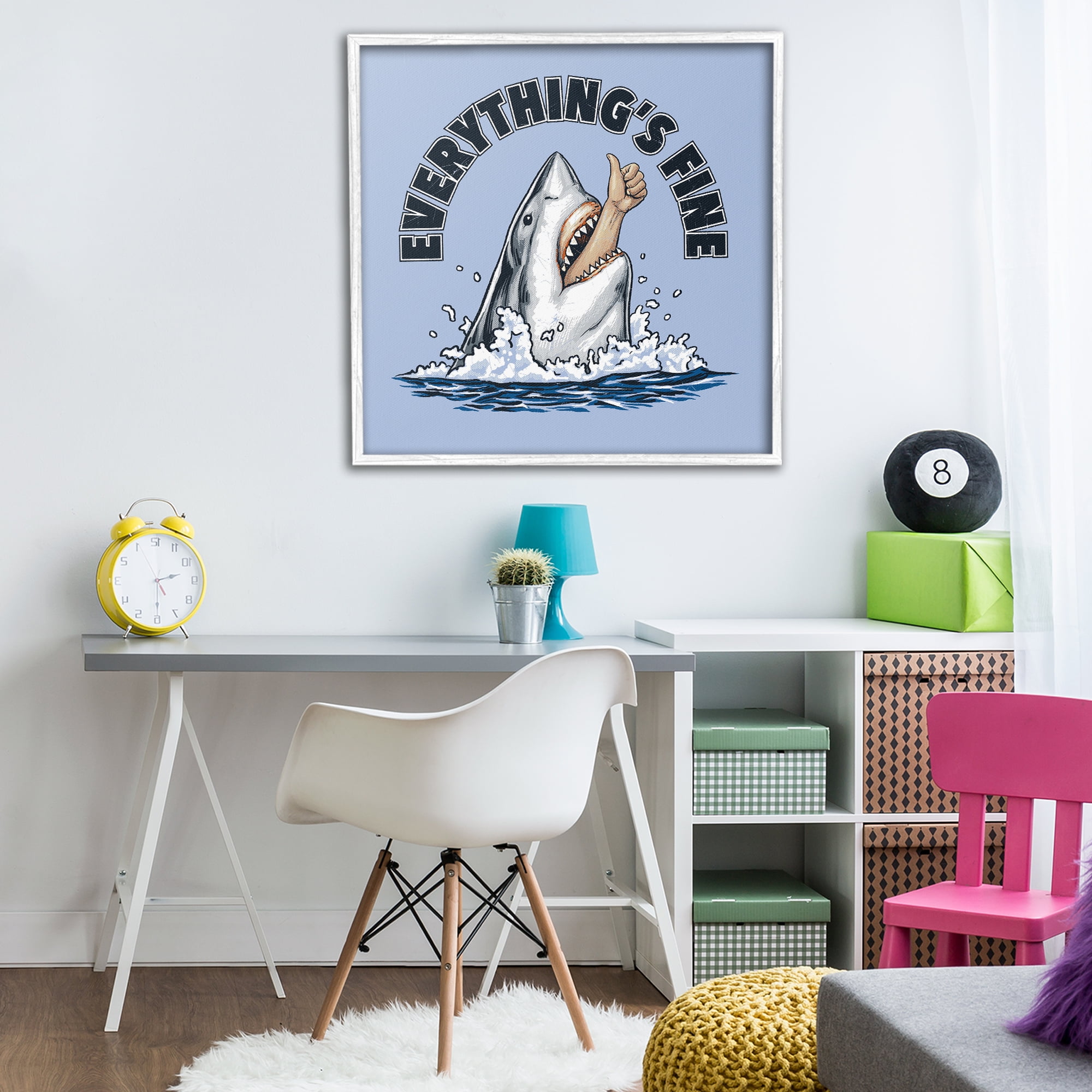 Everything's Fine Shark Bite White Framed Giclee Art, design by Jedco Brands Inc.
