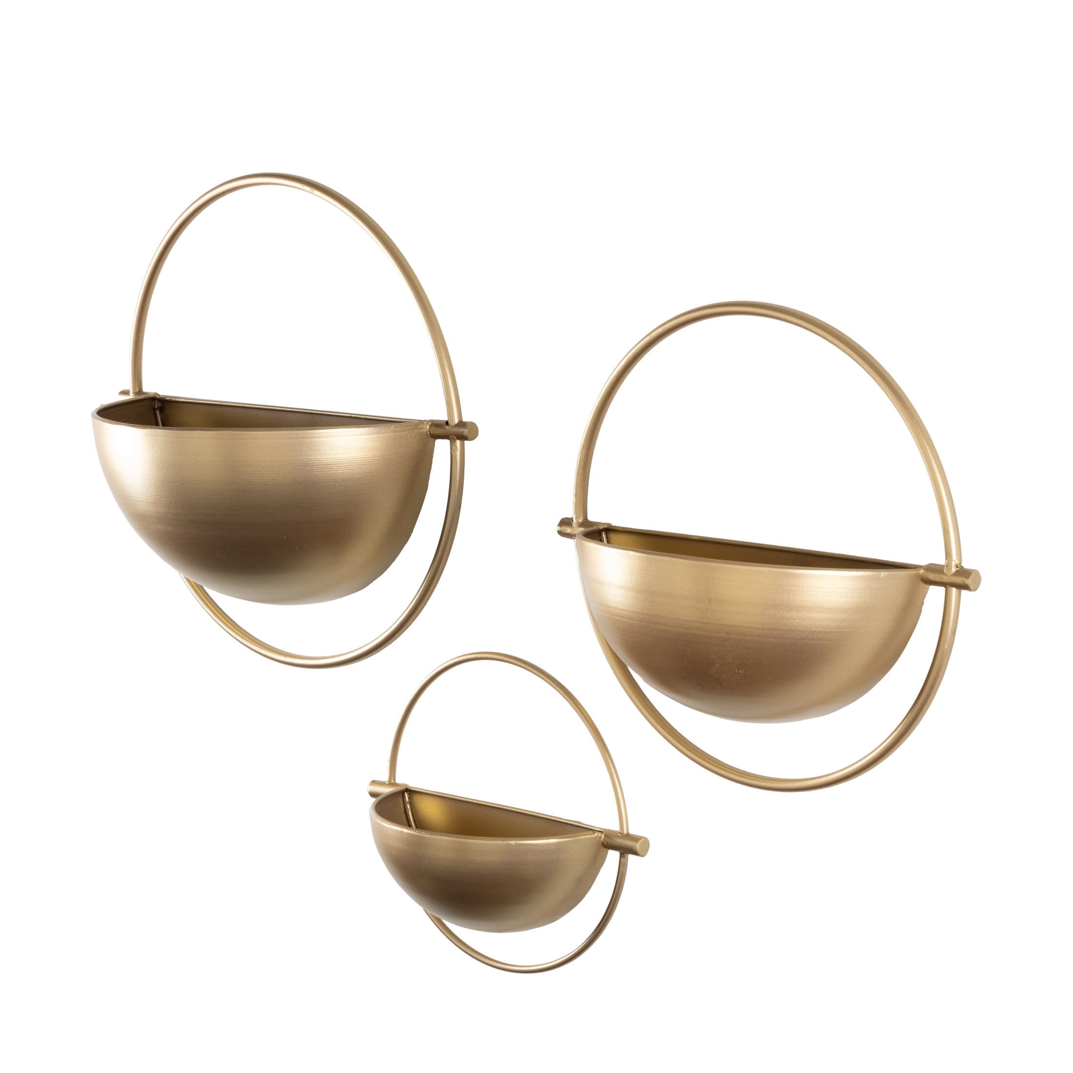 DecMode 15", 13", 10"H Round Gold Metal Geometric Wall Planter (3 Count)