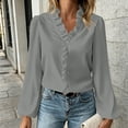 thumbnail image 3 of cocolona Blouses for Women Trendy Ruffle V Neck Long Sleeve Pullover Fall Shirts Fashion Casual Solid Color Fall Tops Outfits, 3 of 5