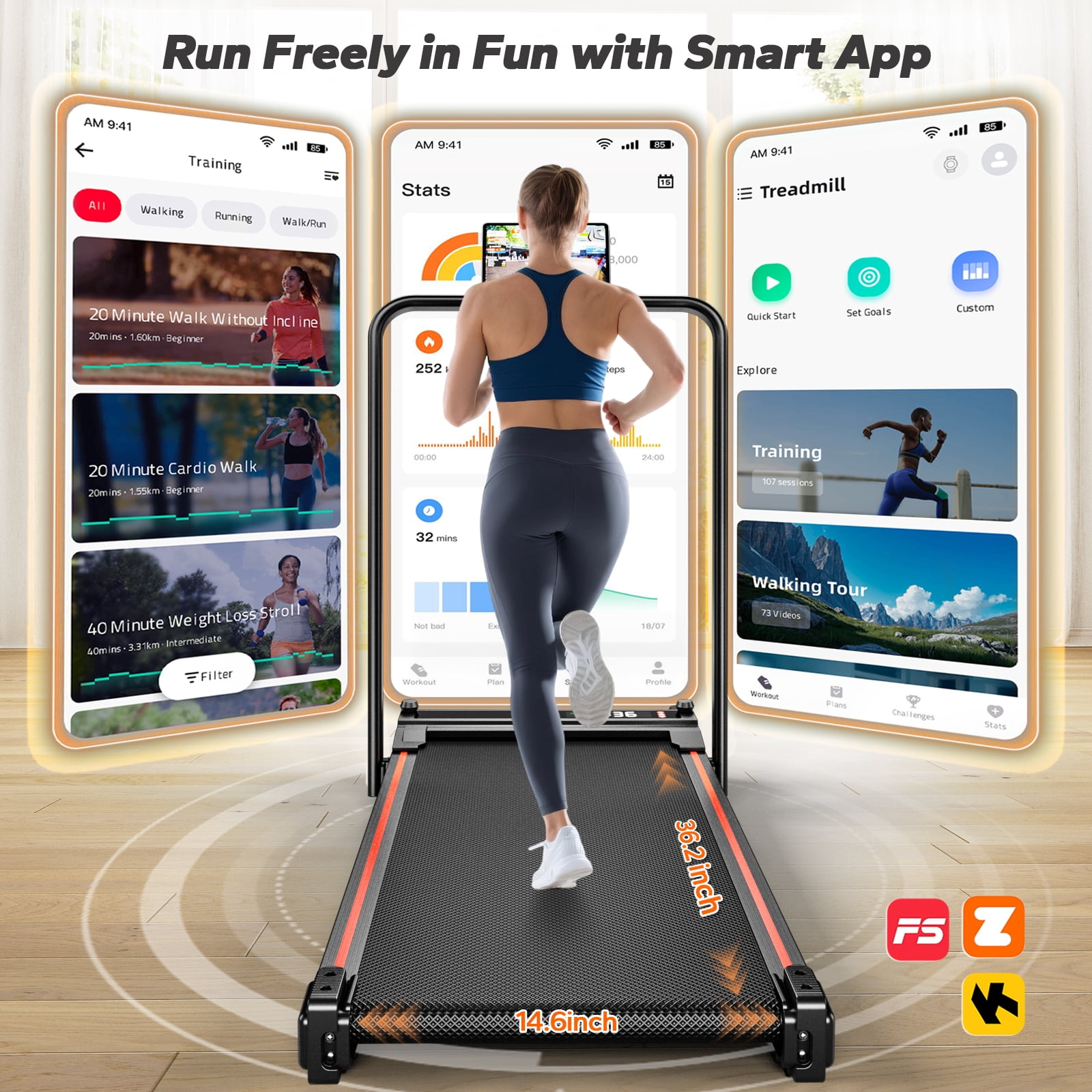 BEROCA 4-in-1 Portable Treadmill with Foot Massage, 3HP Foldable Treadmill with Incline Handle, Under Desk Small Treadmill For Home Office with Remote Control LED Display