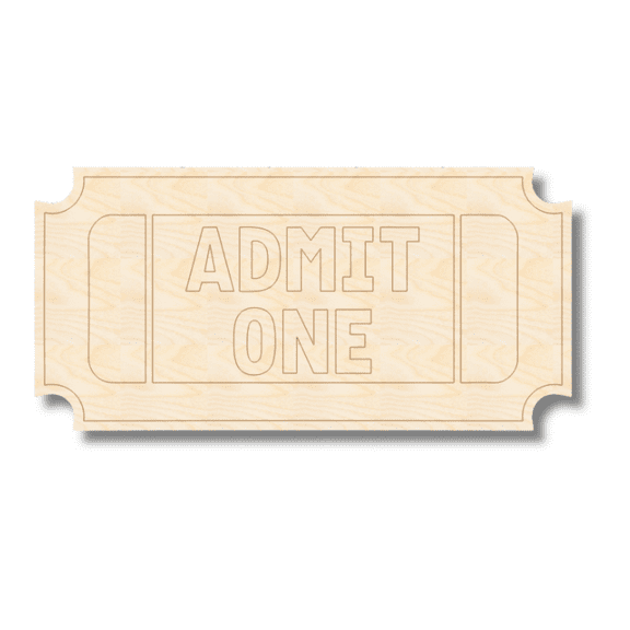 Unfinished Wood Etched Admit One Ticket Shape 14" / 1/8"