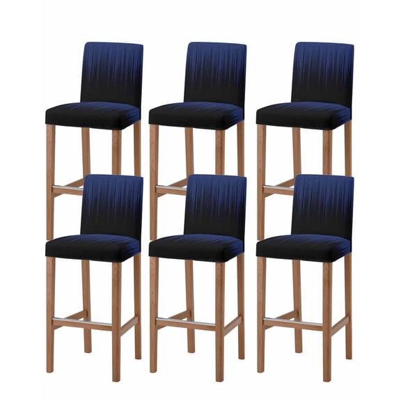 Navy Blue Black Ombre Bar Stool Covers Set of 6, Modern Abstract Striped Gradient Stretch Washable Bar Chair Covers with Backs, Removable Pub Counter Height Chair Cover for Kitchen Dining Room Cafe