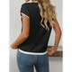thumbnail image 5 of Camisetas de Mujer Elegantes, Informales, de Corta, con Bloques de Color, A Rayas y Cuello Redondo, Color Negro, Talla XL, 5 of 9