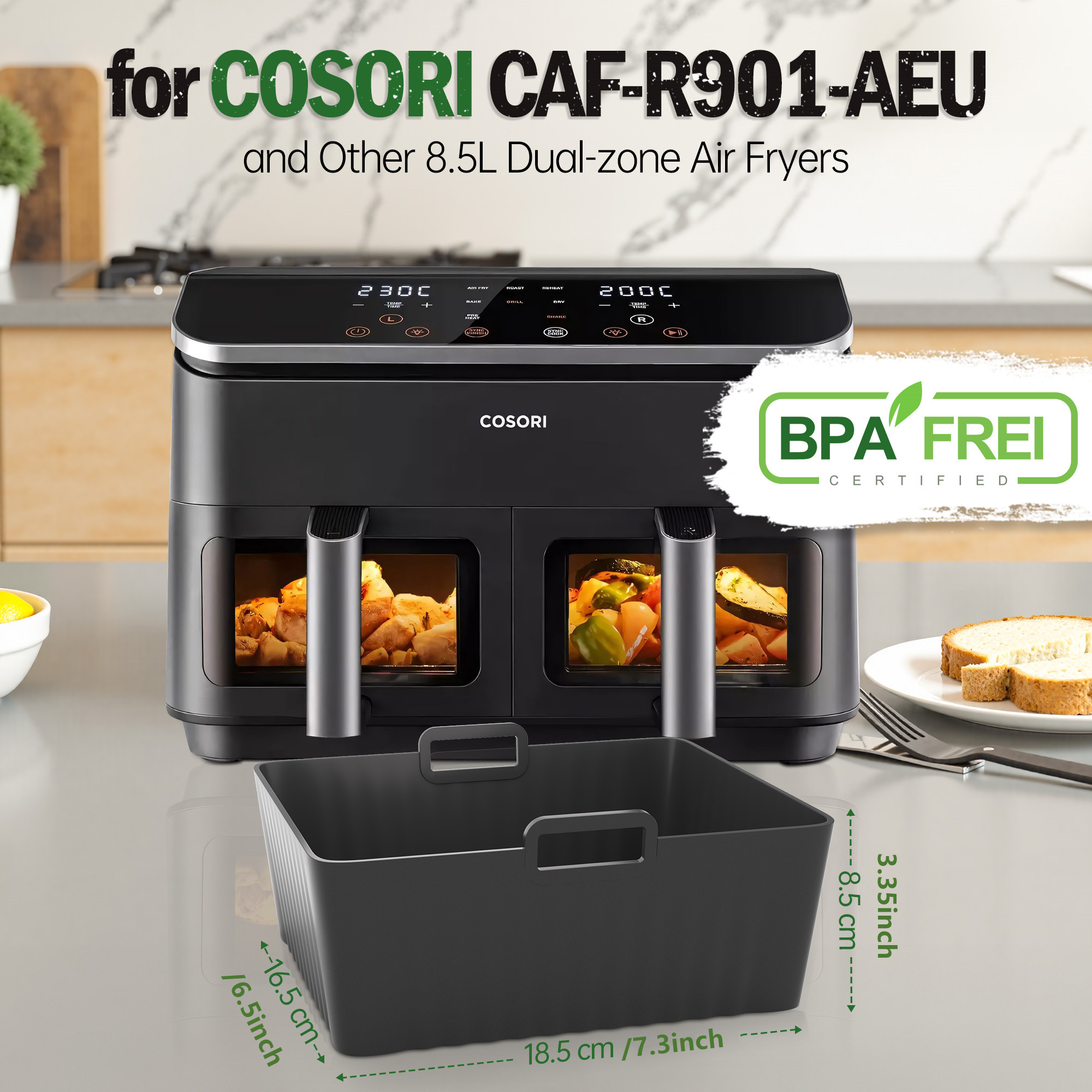 ENOKING 2Pcs Air Fryer Silicone Liners Pot Square, 9QT Silicone Oven Pot Baking Tray, Air Fryer Basket Mat Reusable