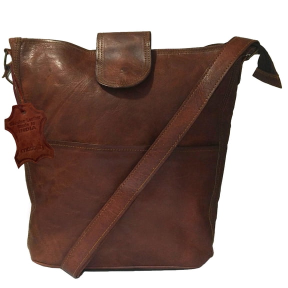Women's Bucket Style Genuine Leather Crossbody Bag Side Brown Purse