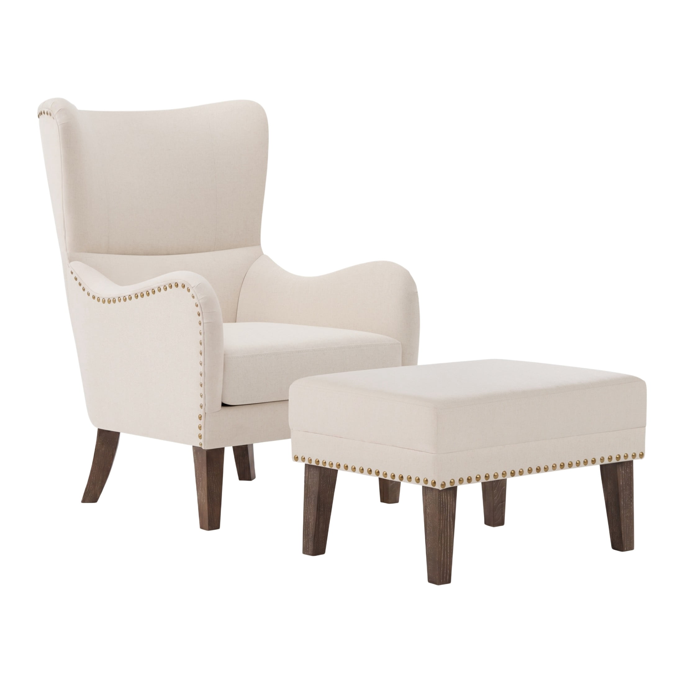 Christopher Knight Home Vintage Lounge Chair and Ottoman Set, Curved Backrest Accent Armchair with Nailhead Trim, Beige