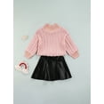 thumbnail image 3 of Seyurigaoka Kid Girls Sweater Set, Solid Color Sweater Thigh Long Leather Skirt, 3 of 8