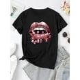 thumbnail image 2 of T-Shirt Décontracté en Polyester pour Femmes Imprimé Lèvres en Diamant Col Rond, Manches Courtes Extensible et Lavable en Machine Ajustement Confortable Toutes Saisons Finition Brillante Design Géométrique Tendance Idéal pour Décontracté, 2 of 6