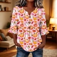 thumbnail image 4 of Hvogkswy Halloween Shirts for Women Button Print 3/4 Sleeve Henley Shirts Loose Comfy Holiday Party Casual Shirt, Gifts for Women, 4 of 7