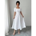 thumbnail image 4 of White Womens Embroidered Floral Square Neck Short Sleeve A-Line Midi Dress, 4 of 6