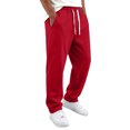 thumbnail image 2 of Men's Straight Leg Pants, Solid Color Drawstring Elastic Waist Loose Fit Fall Casual Trousers with Pockets Red 3XL, 2 of 5