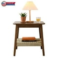 thumbnail image 4 of Hassch 23" Mid-Century Modern Square Side Table, 2-Tier Storage End Table with Woven Shelf & Solid Wood Legs, Dark Walnut Finish Accent Table for Sofa or Bedside, 4 of 7