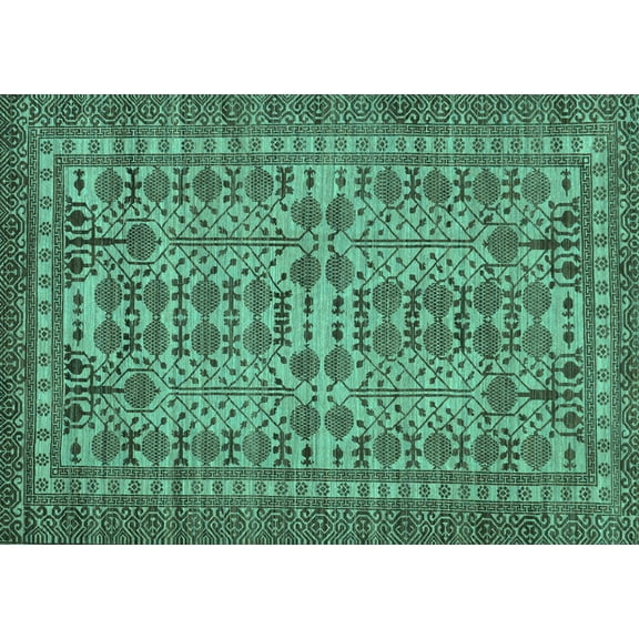 Ahgly Company Machine Washable Indoor Rectangle Southwestern Turquoise Blue Country Area Rugs, 5' x 7'