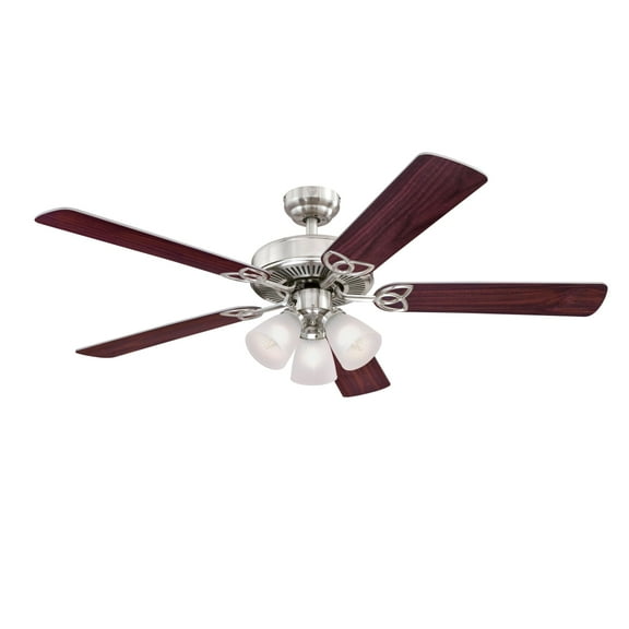 Westinghouse Vintage 52 in. Brushed Nickel Finish Reversible Blades (Rosewood/Light Maple) Frosted Ribbed Glass
