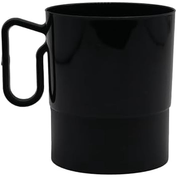 8-Ounce Hard Plastic Coffee Cup/Tea Mug with Handle, 20-Count, Bistro Black