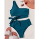 thumbnail image 2 of Traje de baño para mujer, talle alto, correa para un solo hombro, transpirable, elástico, simple, elegante, trajes de baño divididos para fiestas en la playa, verde oscuro S, 2 of 7