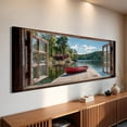 thumbnail image 2 of Lake Boat Window Canvas Wall Art - Nature Scenery Coastal Pictures Landscape Canvas Prints, Horizontal Modern Painting Artwork for Living Room Bedroom, 2 of 7